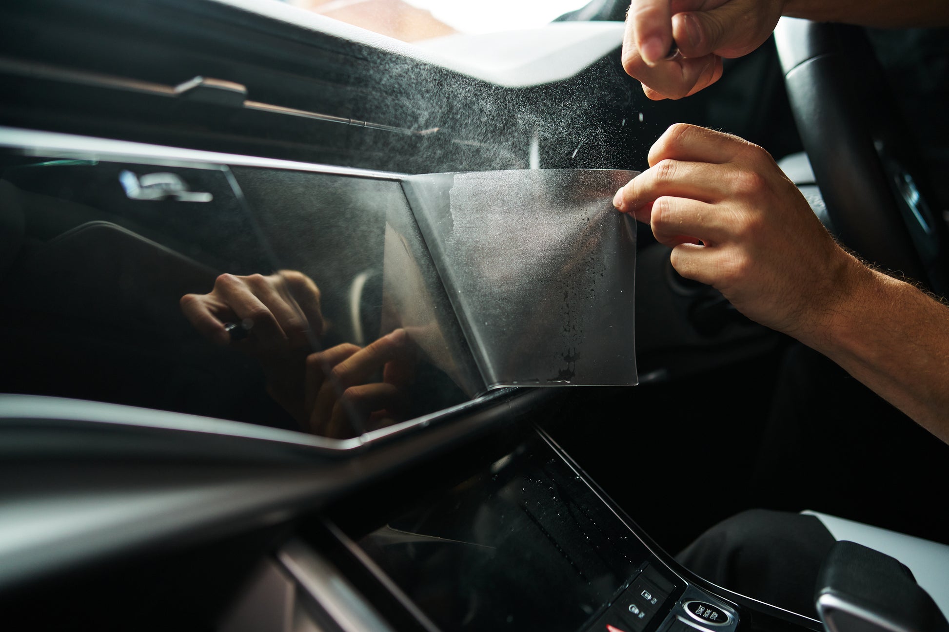 Car touchscreen infotainment screen protector with anti-glare, anti-fingerprint and scratch-resistant features.